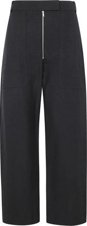 STUDIO NICHOLSON Broeken, Dames, Blauw, S, Linnen, Wide Leg Broek met Rits Voor