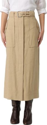 Alberta Ferretti Stretch Longuette Rok - Dames - Midirokken - Beige - L - Linnen - Rokken