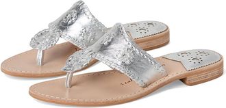 Jack Rogers Jacks Flat Sandal Womens Sandals Silver/Silver : 6.5 M, Leather