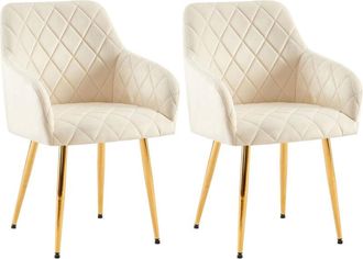 Clp Clp - Lote De 2 Sillas De Comedor Monett Terciopelo Crema Metal Oro