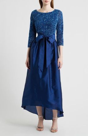 Pisarro Nights Beaded Bodice Taffeta A-Line Gown in Denim 427 at Nordstrom, Size 18