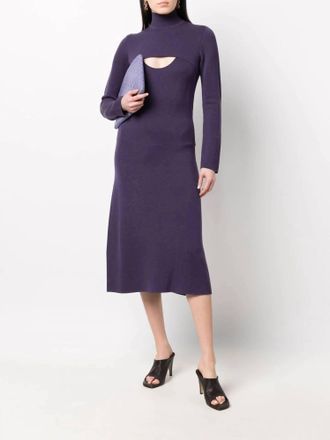 Ferragamo Womens Lam&eacute; Wool Midi Dress In Purple