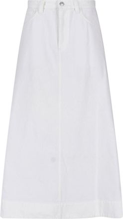 Marni White Cotton Midi Skirt with Five-Pocket Design and Zip Closure