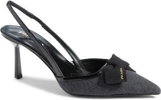 Prada Cashmere Bow Slingback Pump in Antracite at Nordstrom, Size 37.5