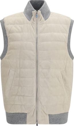 Brunello Cucinelli Beige Calf Leather Bos Taurus Sleeveless Mens Jacket