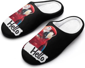 Generic Parrot Say Hello Mens House Slippers Memory Foam Washable Cotton Slip on Home Shoes