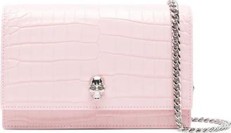 Alexander McQueen skull-embellished crocodile-effect mini bag - women - Calf Leather - One Size - Pink