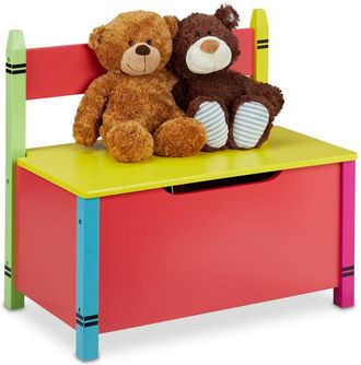 Relaxdays Relaxdays Banco Infantil Con Ba&uacute;l Integrado, Asiento Arc&oacute;n Para Ni&ntilde;os, 54,5 X 60 X 35 Cm, Mdf, Para Juguetes, Multicolor