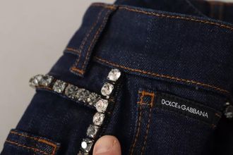 Dolce & Gabbana Dark Blue Embellished Denim Hot Pants Womens Shorts (Pre-Owned)