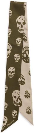 Alexander McQueen Skinny Silk Twill Scarf in Olive at Nordstrom