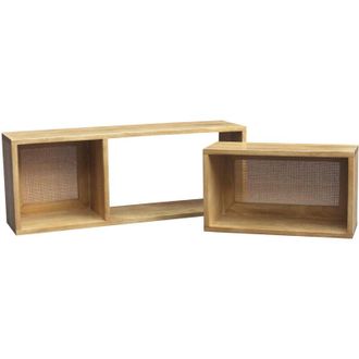 Miliboo Miliboo - Set De 2 Estanter&iacute;as De Pared Con Compartimentos De Madera Maciza De Mango Y Ca&ntilde;a De Rat&aacute;n 80 Cm Acange