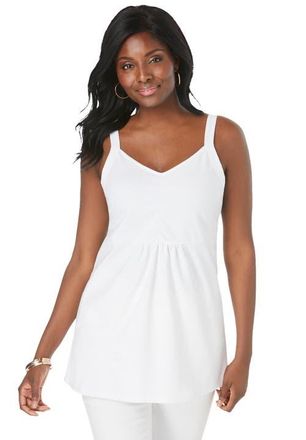 Jessica London Stretch Cotton Shirred Tank in White at Nordstrom, Size 20