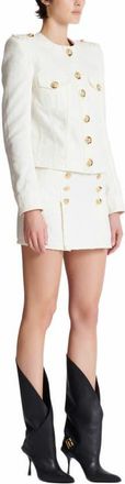 Balmain Cropped Cotton Canvas Jacket in White at Nordstrom, Size 38 Eu