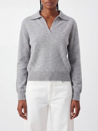 KANGRA V-Neck Wool and Cashmere Knit Polo with Long Sleeves