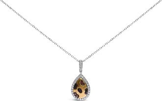 House of Brilliance 10K Yellow Gold Plated Sterling Silver Mixed Color Diamond Accent Pear Halo Pendant Necklace