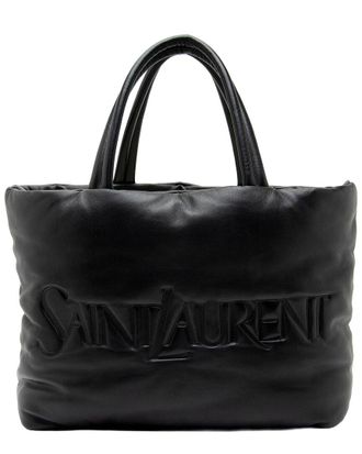 Saint Laurent Black Leather Puffed Logo Shopping Tote (Authentic Pre-Loved)