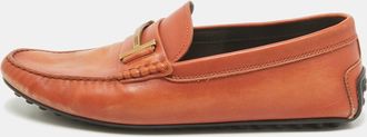 Tod's Tods Brown Leather Double T Logo Slip On Penny Loafers
