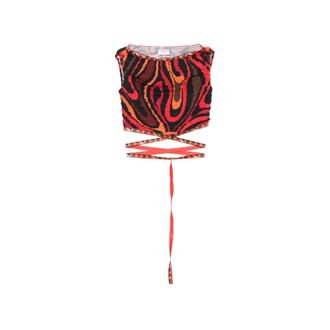 Pucci Marmo Print Shibori Laced Top - female - Pucci - Sleeveless Tops - Red - XS - Tops