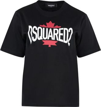 Dsquared2 Short Sleeve Printed Cotton T-Shirt - Dames - T-shirts - Zwart - 2XS - Katoen - Tops