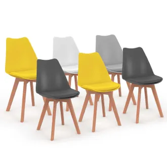 IDMarket Set Di 6 Sedie Sara Mix Colore Grigio Chiaro, Bianco, 2 Grigio Scuro, 2 Giallo
