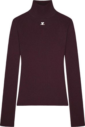 Courr&egrave;ges Reedition Rib Knit Mockneck Sweater - Dames - Coltruien - Rood - M - Polyester - Truien & Vesten