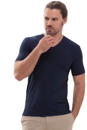Mey V-Shirt MEY Hybrid, Herren, Gr. M, blau (yacht blau), Jersey, Obermaterial: 57% Baumwolle, 38% Polyester, 5% Elasthan, k&ouml;rpernah h&uuml;ftlang, V-Ausschnit