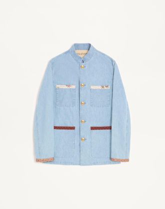 Valentino Giacca Sahariana Valentino In Denim Con Bordi Stampati Uomo DENIM 44