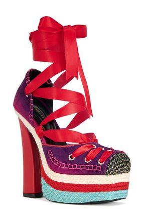 Azalea Wang Fonteyn Ankle Wrap Platform Sandal in Red Multi at Nordstrom, Size 6.5