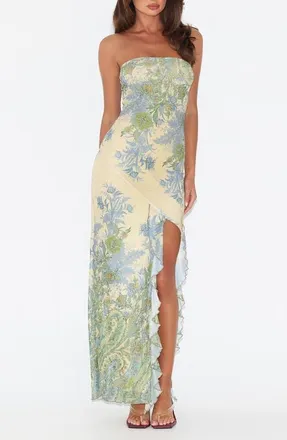Tiger Mist Theo Floral Strapless Mesh Maxi Dress in Paisley Tapestry at Nordstrom, Size Xx-Small
