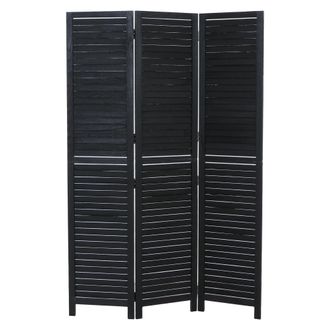Hhg [nunca Usado] Biombo Hhg-506b, Separador De Ambientes, Mampara De Protecci&oacute;n Visual, Madera De Paulownia De Estilo Vintage, 180 X 120 Cm, Negro
