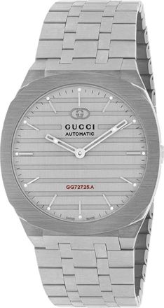 Gucci Uomo/Donna - Ya 163302 - 40mm 40 mm roestvrijstalen multi-laagse kast- zwaar geborstelde grijze wijzerplaat met rode Gg 727.25.A kalibergravure- armba