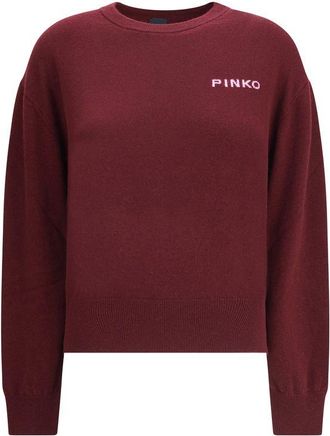 Pinko Pinko Womens Cotton Blend Logo Embroidered Top - Dark Red Wool - Size Large