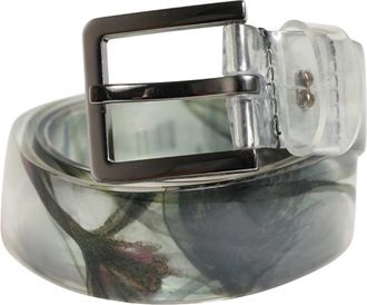 Dolce & Gabbana Men White Floral Pvc Silver Metal Buckle Belt Calf Leather