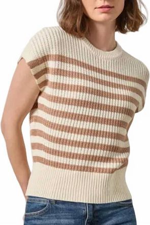 Lilla P Textured Wedge Sweater In Fawn Stripe