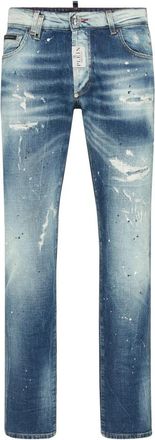 Philipp Plein Super Straight Cut Broek Paisley Bandana - Heren - Slim Fit Jeans - Blauw - W30 - Katoen - Jeans