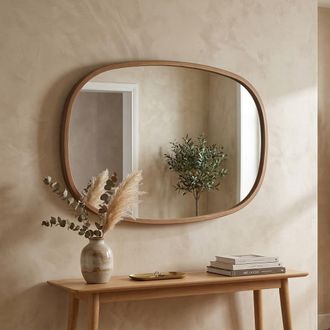 Dmora Espejo Brunico, Forma Ovalada, Tipo De Pared, Estructura Transparente, 88x62h Cm, Color Nogal Marr&oacute;n