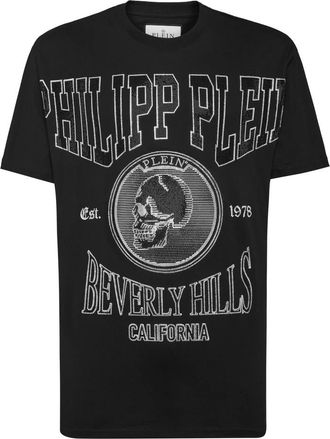 Philipp Plein T-shirt Ronde Hals SS met Kristallen - Heren - T-shirts - Zwart - 4XL - Katoen - Tops