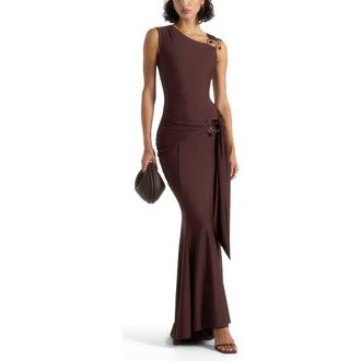 Mani&egrave;re De Voir Rania Asymmetric Draped Midaxi Dress in Brown at Nordstrom, Size 10