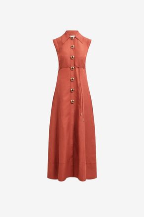 Aje Langes Hemdblusenkleid mit Hemdkragen aus Leinenmischung Sacha