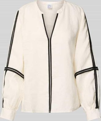 Emily van den Bergh Bluse aus Leinen mit Tunikakragen in Weiss, Gr&ouml;&szlig;e 44