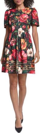 Karl Lagerfeld Print Jacquard Fit & Flare Dress in Black Port Multi at Nordstrom, Size 14