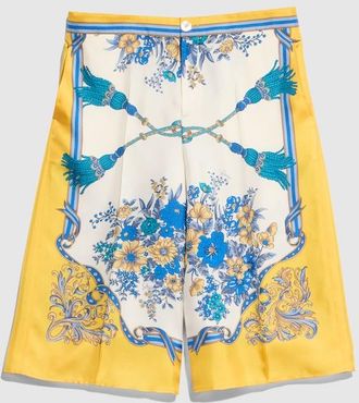 Gucci Printed Silk Twill Pants, Green