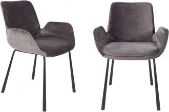 Zuiver Lote de 2 sillas de terciopelo gris con reposabrazos