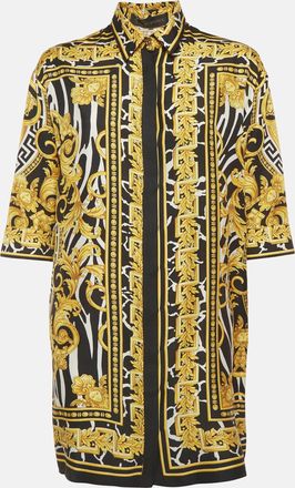 Versace Black/gold Baroque Print Silk Twill Button Up Shirt Dress