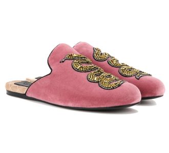 Gucci Velvet Lawrence Crystal Snake Slippers Size 38
