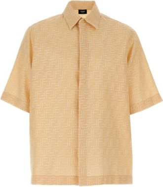 Fendi Witte Shirt met Korte Mouwen - Heren - Korte mouwen Overhemden - Bruin - M - Overhemden