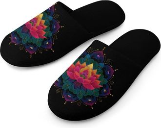 Generic Colorful Mandala Mens Slippers Warm Non-Slip Houes Shose Spa Slipper for Home Bedroom