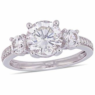 Amour 3 CT TGW Created White Sapphire and Diamond Three Stone Ring In 10K White Gold