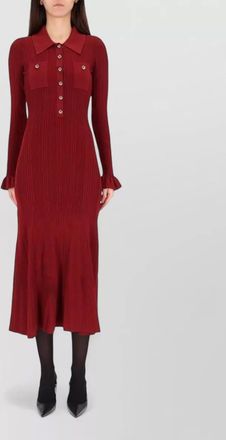 Self Portrait ribbed knit buttoned midi dress