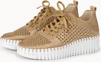 Ilse Jacobsen Womens Tulip 4271 Crochet Wedge Sneaker In Latte / White